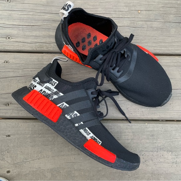 Adidas Boost Black Red NMD_R1 Sneakers size 6.5 - Picture 3 of 16